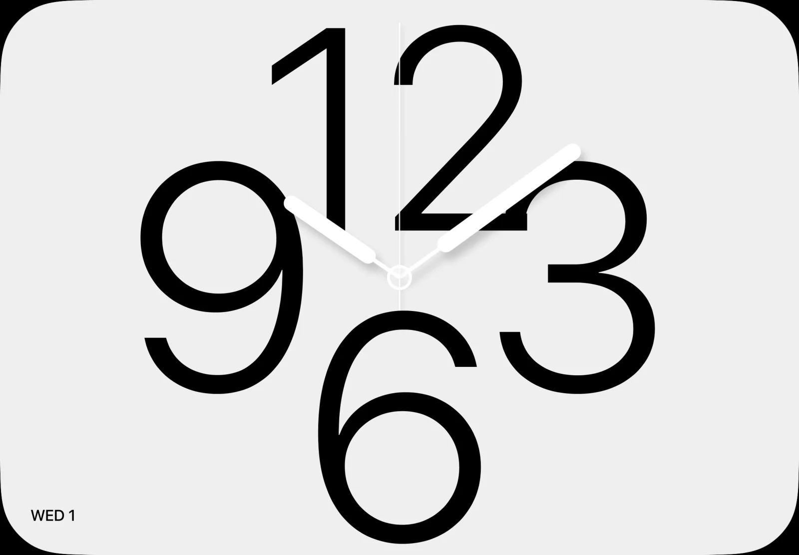 HomePad white and gray analog clock face with oversized black numerals, showing 10:09